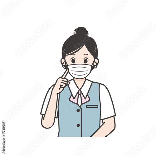 マスク着用をお願いする女性事務員イラスト