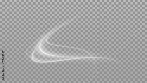 Glowing white spiral light effect. Bright swirl with sparkle and shimmer isolated on transparent background. White magic light swirl. Shining silver spiral lines with glowing effect.