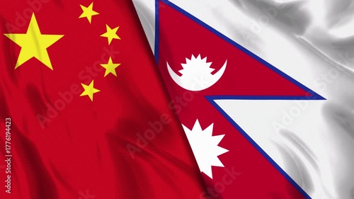 China and Nepal Flag Animation Seamless Loop. Ultra HD 4k