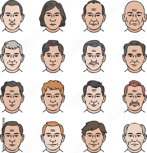 Set of Faces Vector Portraits Diverse Characters Male and Female Illustration