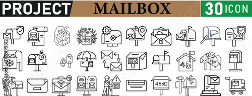 Mailbox icon set with various designs isolated on white background