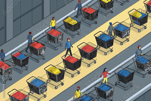 -black-friday-cart-traffic-jam-inside-mall-hallway.eps