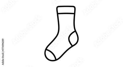 Simple hand drawn outline illustration of a single sock with a cuff and heel detail on a white background