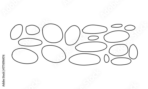 Hand Drawn Pebble Stone Outline Pattern Border,River Rocks, Cobblestone, Natural Background
