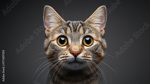 Charming Close Up of a Playful Adult Bengal Cat with Striking Green Eyes on a Soft Gray Background
