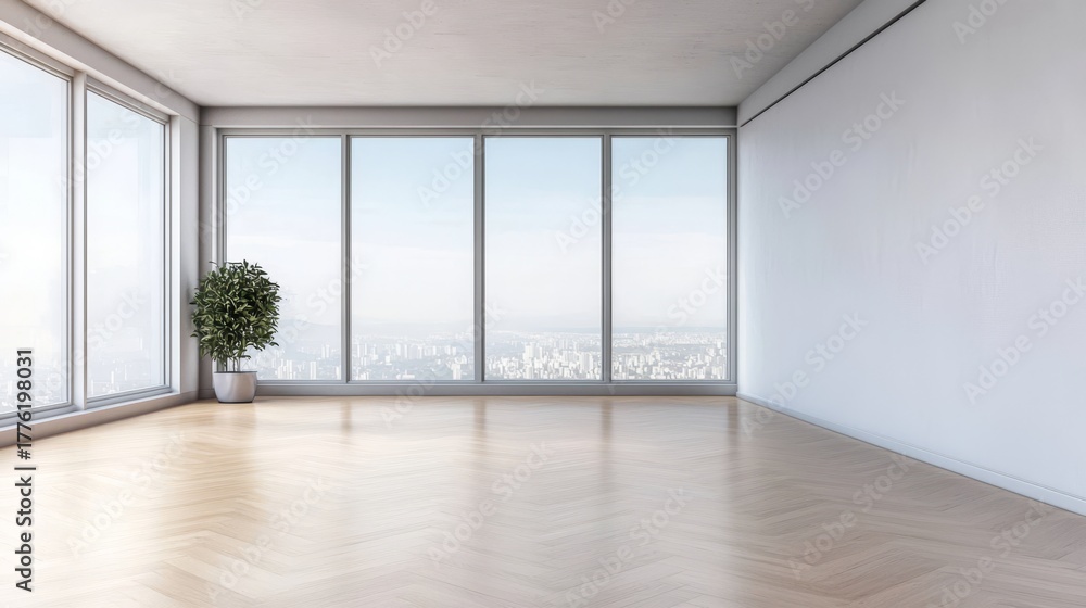 Fototapeta premium Bright and airy room with elegant parquet flooring.