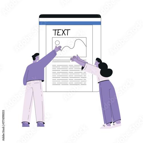 Man and Woman Work with Text Editing and Writing Article Vector Illustration