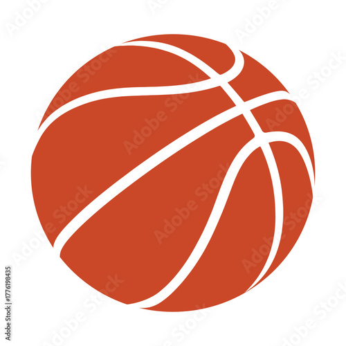 A classic orange basketball with white lines depicted in a simple graphic illustration style