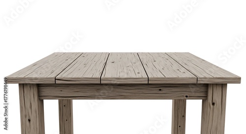 Empty rustic wooden table surface with a white background presentation
