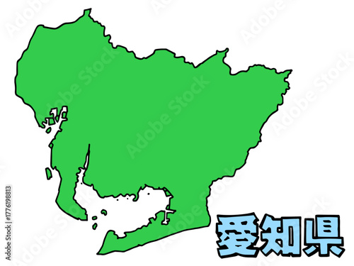 少しゆるい愛知県地図 書き文字 中部地方 西日本 /  A loosely drawn map of Aichi prefecture