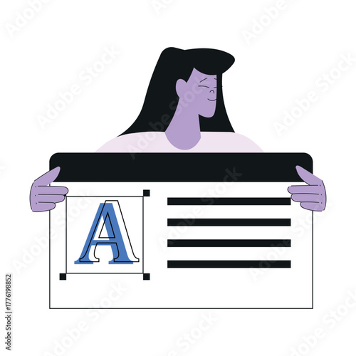 Woman Work with Text Editing and Writing Article Vector Illustration