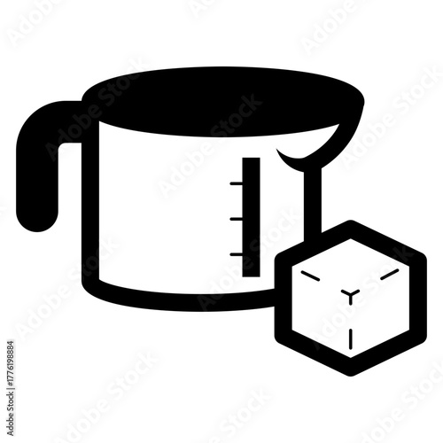 measuring cup with sugar cube icon