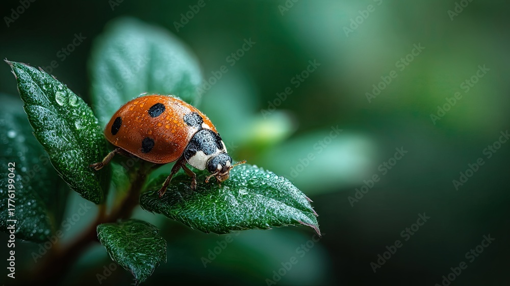 Obraz premium A ladybug on a green leaf