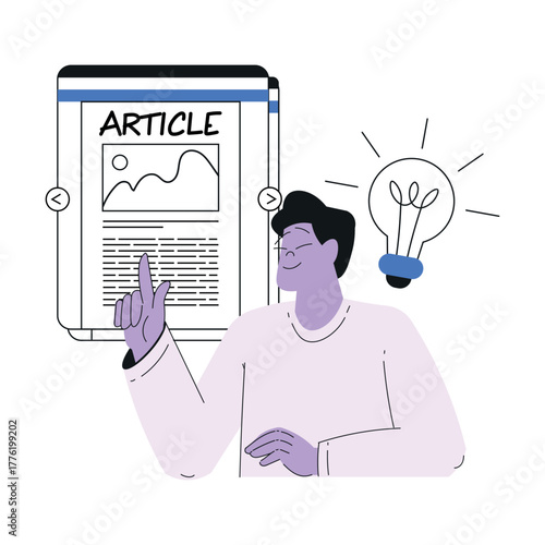 Man Work with Text Editing and Writing Article Vector Illustration