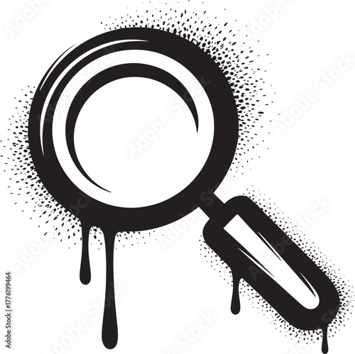 Street art magnifying glass icon vector illustration dripping black spray paint search symbol