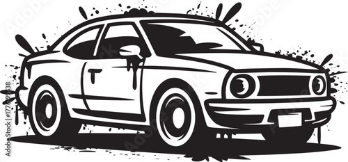 Vintage Coupe Car Graffiti Style Spray Paint Splash Grunge Automobile Vector Illustration Design