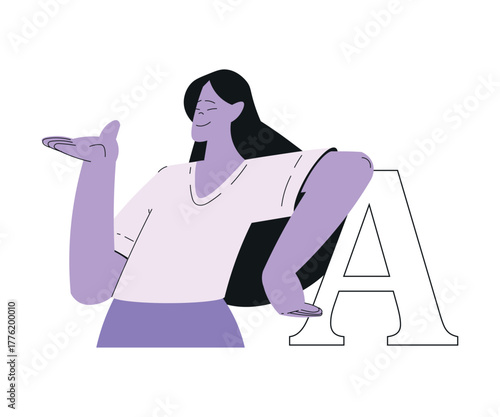 Woman Work with Text Editing and Writing Article Vector Illustration