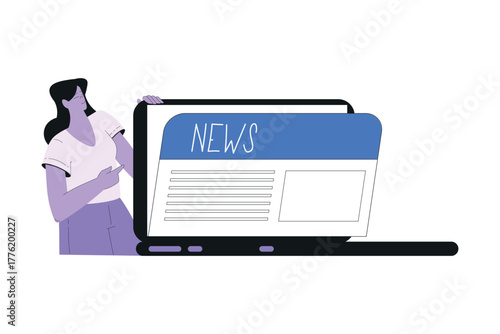 Woman Work with Text Editing and Writing Article on Laptop Vector Illustration