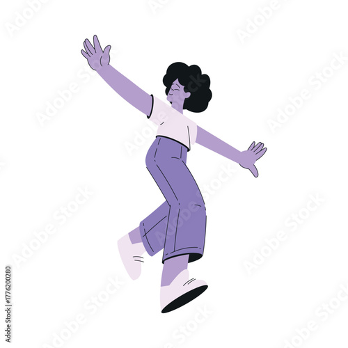 Happy Woman Character Jumping from Joy Vector Illustration