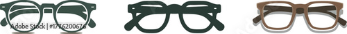 A collection of three different styles of fashionable eyewear presented