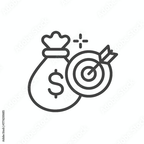 Money bag and target icon representing financial goals and successful investments