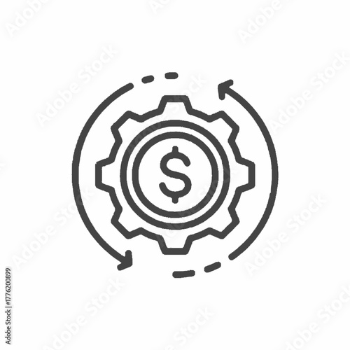 Financial Mechanism Icon Gear with Dollar Sign in Motion