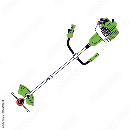 Grass Trimmer as Petrol Hand Tool and Equipment for Repair Work Vector Illustration