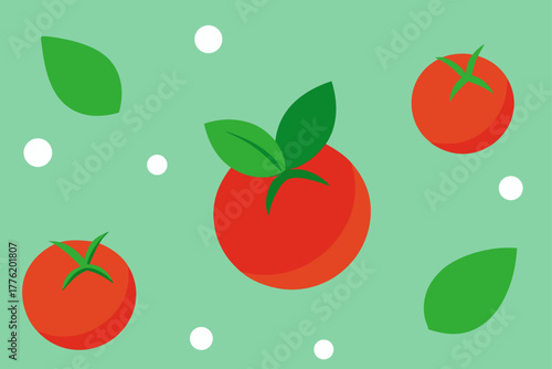 Fresh Tomato And Basil Background Design