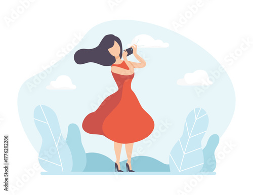 Woman Photographer with Camera Take Photo Vector Illustration