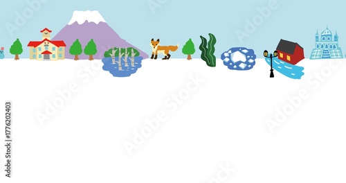 北海道の観光地の街並みフラットイラスト