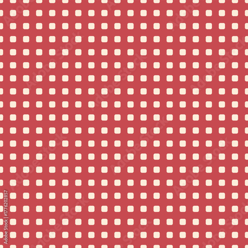 A seamless vector pattern featuring cream rounded squares on a warm red background. Perfect for packaging, holiday wrapping paper, textile prints, stationery, and minimal modern projects.
