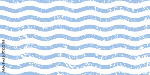 Blue wave stripe background. Seamless wavy lines in light pastel blue and white for baby design, nursery decoration, fabric, wallpaper or wrapping paper. Minimal decorative vector illustration.