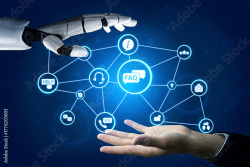 Artificial intelligence assists online help and FAQ services, answering questions, guiding customers, and improving support efficiency through smart automation. Entice © InfiniteFlow