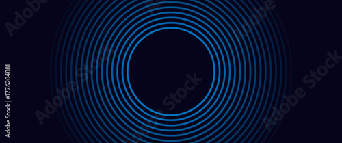 Abstract blue glowing geometric lines on dark blue background. Modern shiny blue circle lines pattern. Futuristic technology concept.