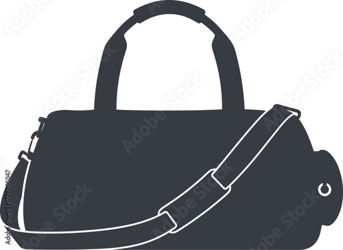 Silhouette of a modern dark blue gym bag with shoulder strap and handles on a white background