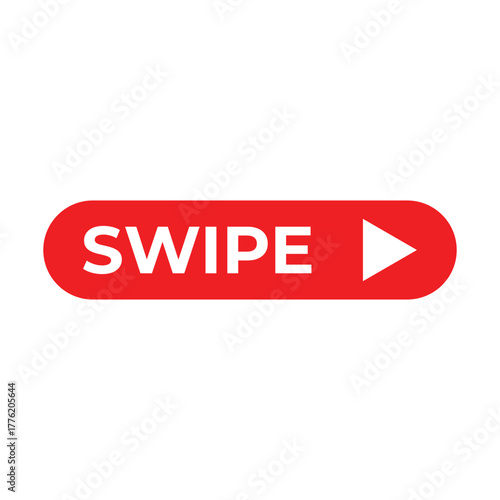 Red swipe button icon with white text and right arrow symbol on a white background, representing motion, navigation, interaction, mobile interface, and modern digital user experience design.
