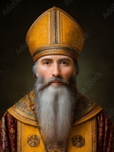 The detailed portrait of saint adalbert of prague features symbolic elements and warm hues
