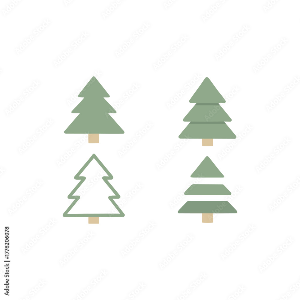 Obraz premium Minimalist Christmas tree vector set in pastel green
