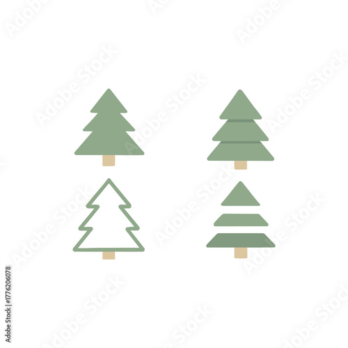 Minimalist Christmas tree vector set in pastel green