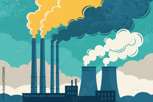 Industrial emissions morphing into cloud-like formations.