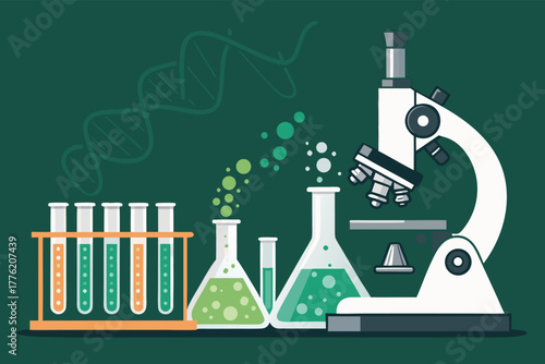 Clinical research lab with advanced microscopes, sterile test tubes, scientific equipment, and a clean laboratory environment for detailed analysis.