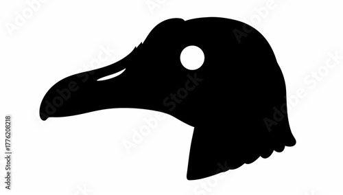 Isolated silhouette of a dodo bird head with a distinctive beak and a visible eye on a white background