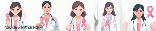 vector of a female doctor holding a pink ribbon