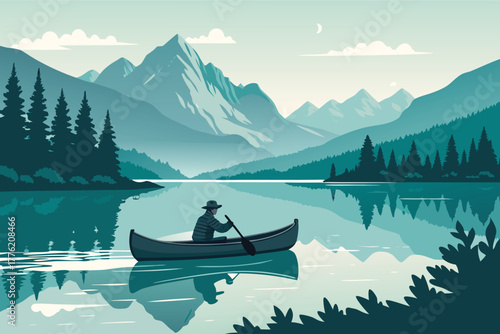 -mountain-lake-with-fisherman-on-canoe--flat-clean.eps