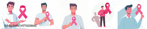 vector of a man holding a pink ribbon