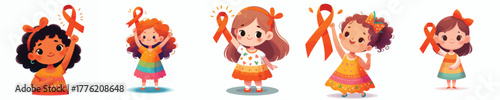 vector of a little girl holding an orange ribbon