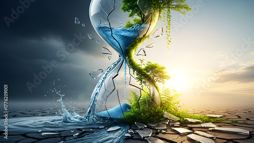 Hourglass Climate Change Concept – 4K Social Issues Illustration Background
