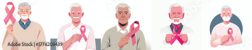vector of a grandfather holding a pink ribbon