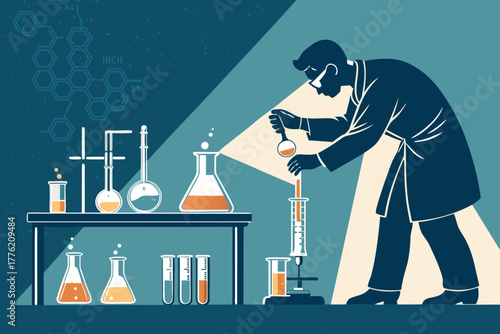 Scientist assembling custom glassware setup for research.
