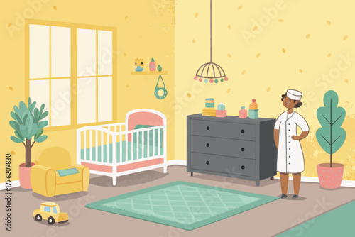 Cheerful pediatric hospital room, sunlit, filled with colorful toys, a kind, smiling nurse tending to a child, conveying comfort and care.